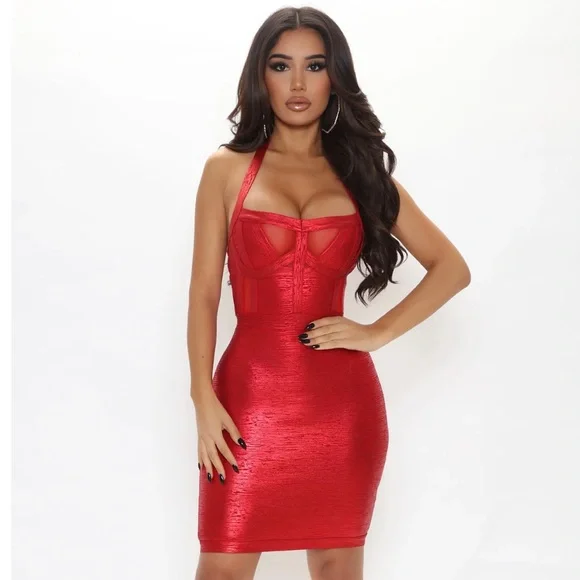 knee length dresses for ladies MIDORI METALLIC BANDAGE DRESS